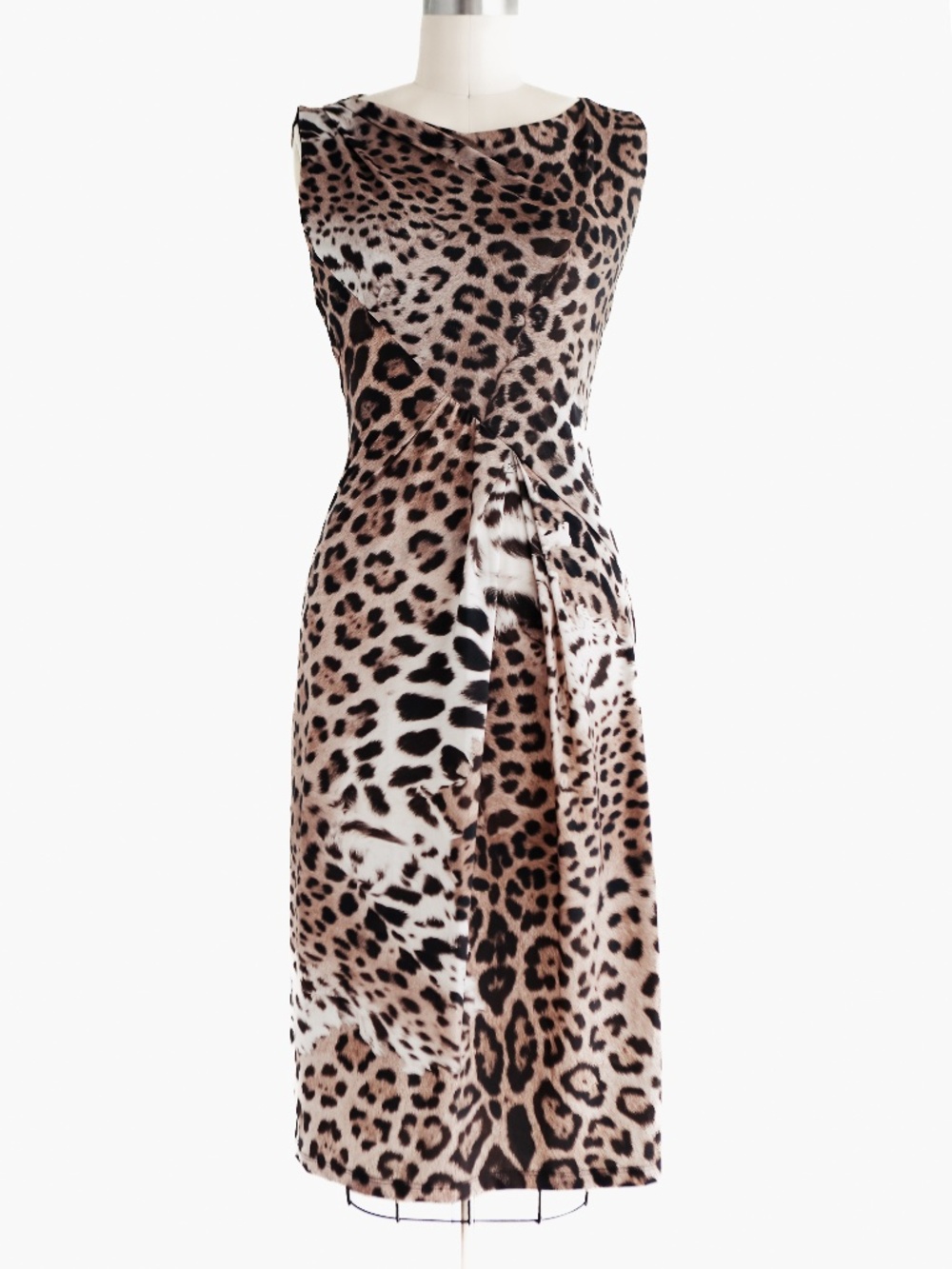 NWT Roberto Cavalli Mixed Leopard Print Sleeveless Sheath Dress Stretch Sz 42